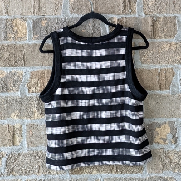 LOFT Striped Black Tan Stripe Sleeveless Tank Top Medium - Picture 4 of 7